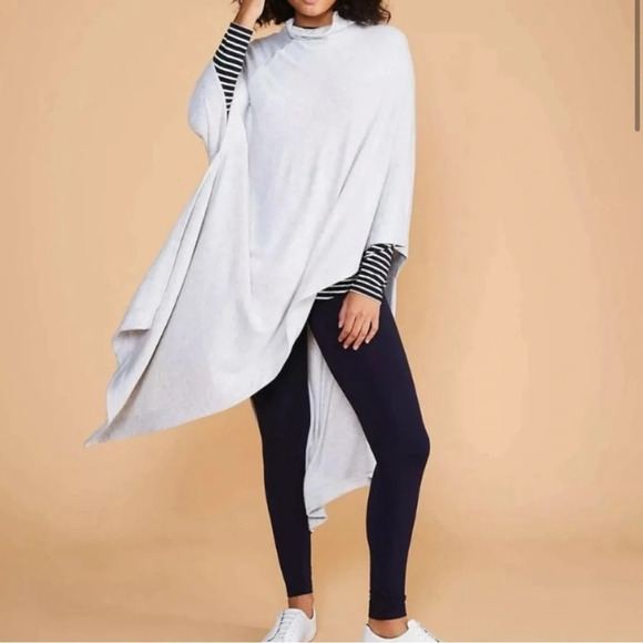 LOU & GREY ~ Signaturesoft Grey Asymmetric Cowl Neck Poncho - Picture 1 of 14